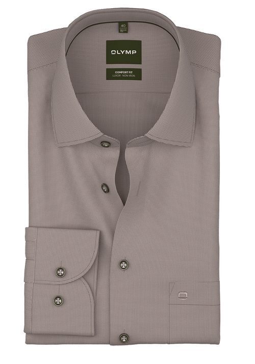 OLYMP Luxor comfort fit Hemd Langarm New Kent Kragen Muster braun