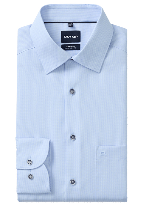 OLYMP Luxor comfort fit Hemd Langarm New Kent Kragen Muster hellblau