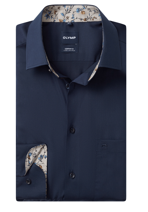 OLYMP Luxor comfort fit Hemd Langarm New Kent Kragen Popeline nachtblau