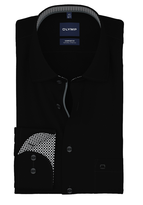 OLYMP Luxor comfort fit Hemd Langarm New Kent Kragen Popeline schwarz