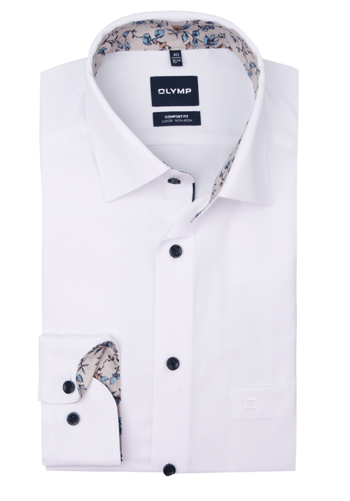 OLYMP Luxor comfort fit Hemd Langarm New Kent Kragen Popeline wei�
