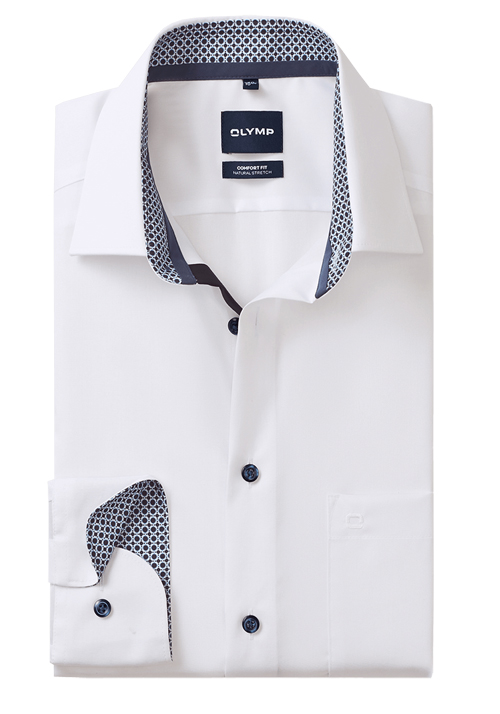 OLYMP Luxor comfort fit Hemd Langarm New Kent Kragen Popeline wei�