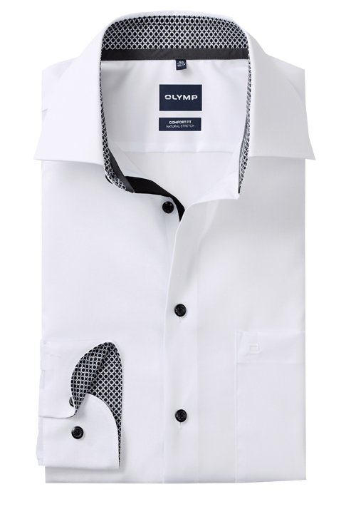 OLYMP Luxor comfort fit Hemd Langarm New Kent Kragen Popeline wei�