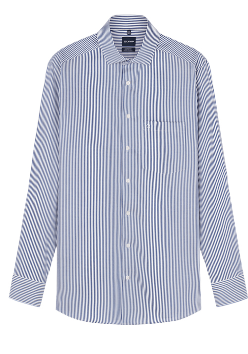 OLYMP Luxor comfort fit Hemd Langarm New Kent Kragen Twill Streifen hellblau