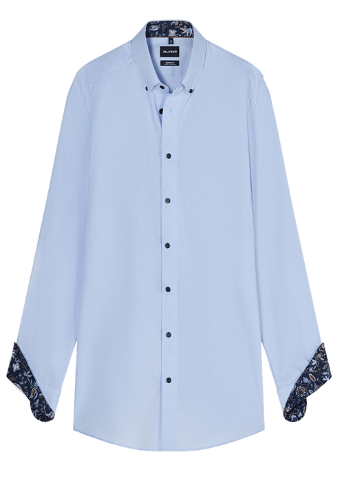 OLYMP Luxor modern fit Hemd Langarm Button Down Kragen Leinenstruktur hellblau