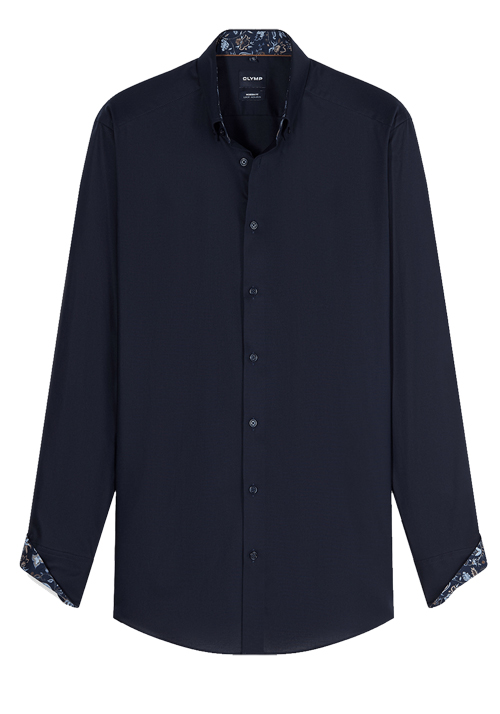 OLYMP Luxor modern fit Hemd Langarm Button Down Kragen Leinenstruktur navy