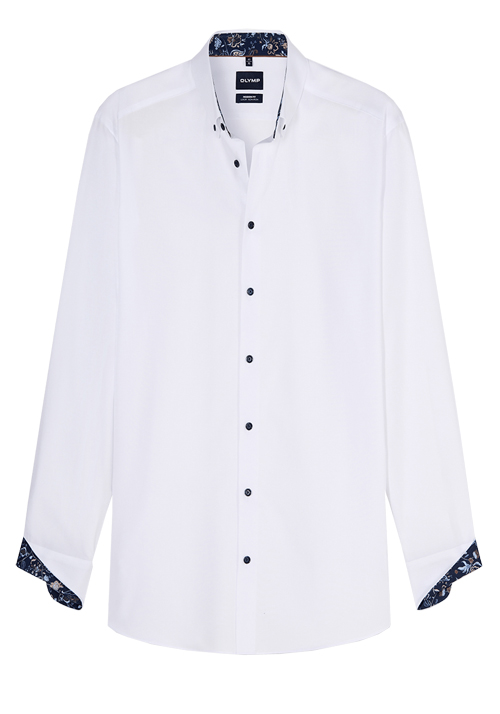 OLYMP Luxor modern fit Hemd Langarm Button Down Kragen Leinenstruktur wei�