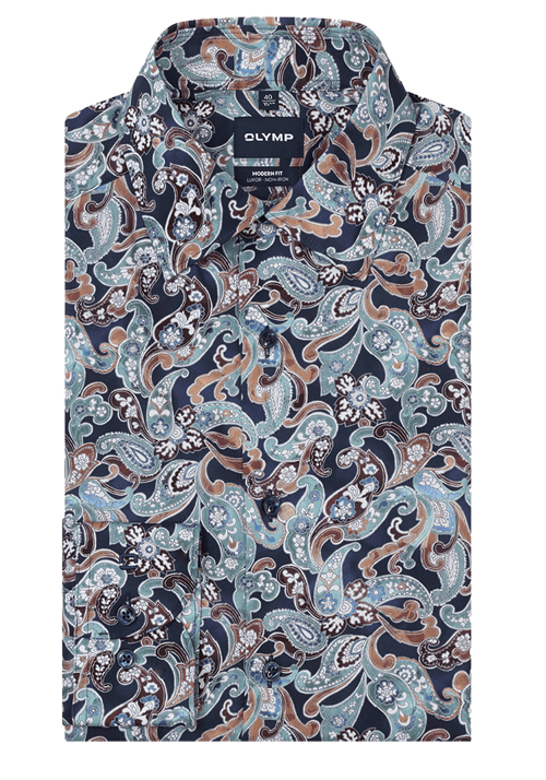 OLYMP Luxor modern fit Hemd Langarm New Kent Kragen Blumenmuster blau