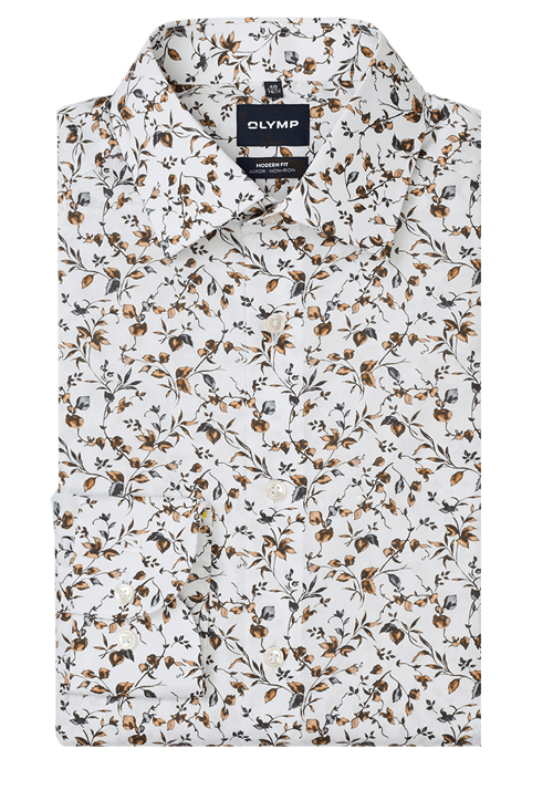 OLYMP Luxor modern fit Hemd Langarm New Kent Kragen Blumenmuster wei�