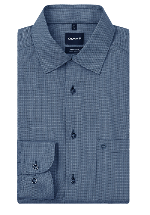 OLYMP Luxor modern fit Hemd Langarm New Kent Kragen Muster blau