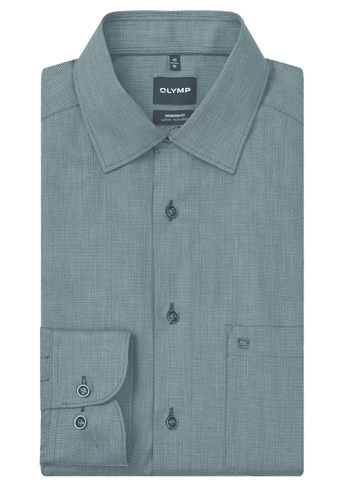 OLYMP Luxor modern fit Hemd Langarm New Kent Kragen Muster gr�n