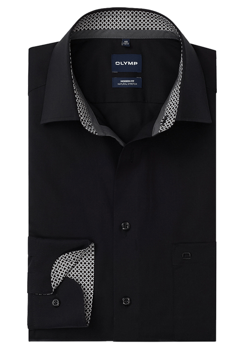 OLYMP Luxor modern fit Hemd Langarm New Kent Kragen Popeline schwarz