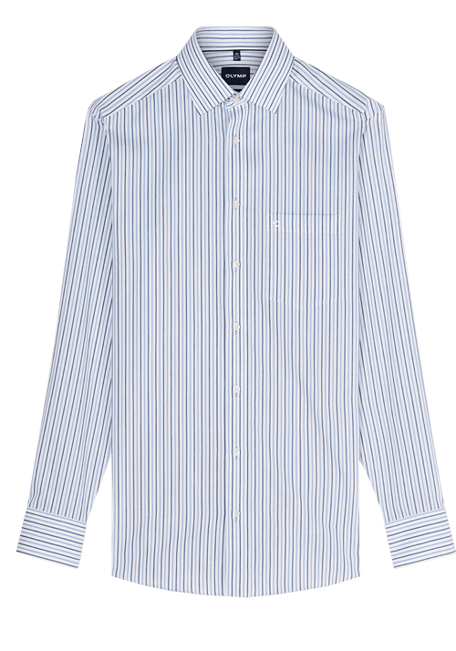 OLYMP Luxor modern fit Hemd Langarm New Kent Kragen Streifen blau