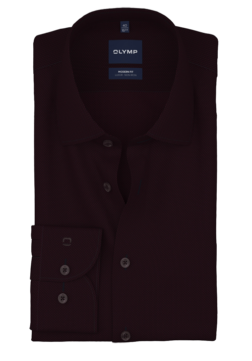 OLYMP Luxor modern fit Hemd Langarm New Kent Kragen Struktur weinrot