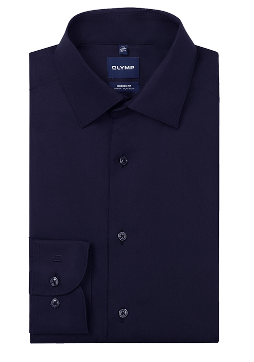 OLYMP Luxor modern fit Hemd Long Kent Kragen Langarm Popeline nachtblau