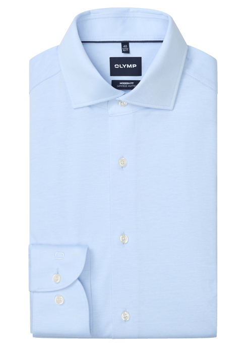 OLYMP Luxor modern fit Langarm Haifischkragen Japanese Knitted hellblau