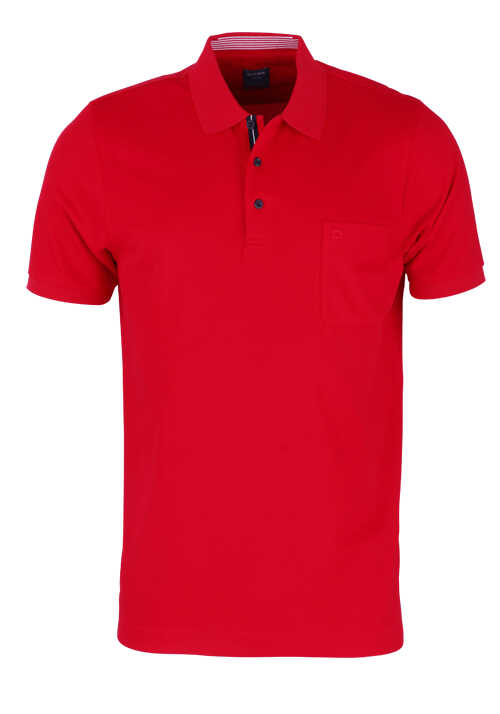 OLYMP Modern Fit Poloshirt Halbarm geknpfter Kragen Pique rot