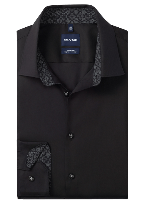 OLYMP No. Six super slim Hemd Langarm New Kent Kragen Popeline schwarz