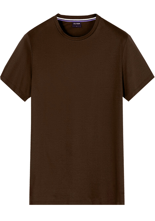 OLYMP Regular Fit T-Shirt Halbarm Rundhals Baumwolle Interlock Jersey schwarzbraun