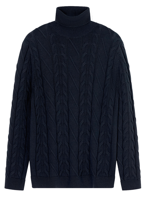 OLYMP Rollkragenpullover Langarm Struktur Strick nachtblau