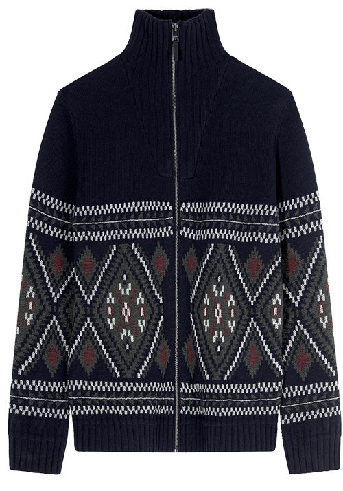 OLYMP Strickjacke Langarm Rei�verschluss Muster blau