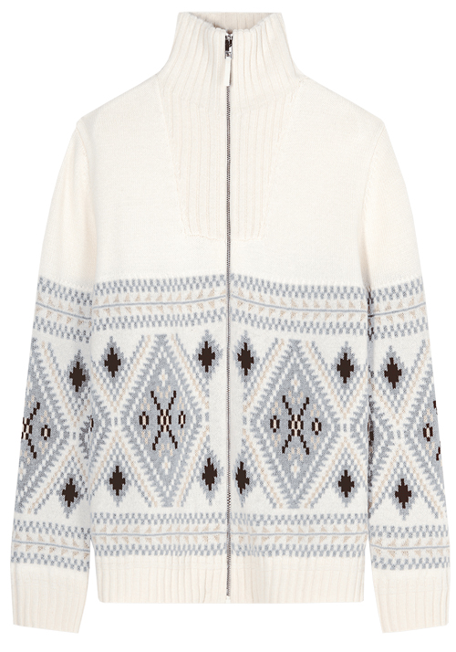 OLYMP Strickjacke Langarm Rei�verschluss Muster wei�