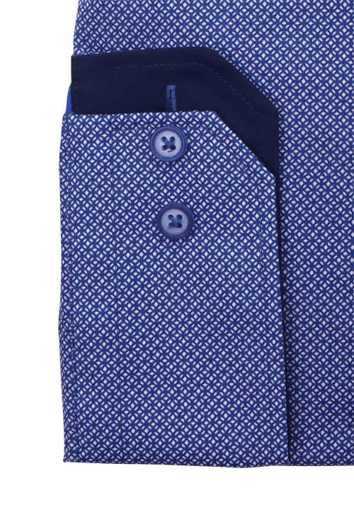 PURE Modern Fit Hemd Langarm Haifischkragen Muster dunkelblau