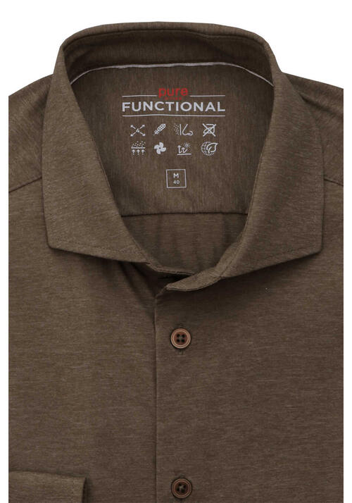 PURE Slim Fit Langarm Hemd Haifischkragen Functional Stretch oliv