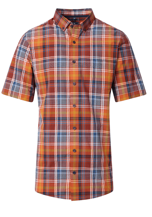 REDMOND Casual Comfort Fit Hemd Halbarm Multikaro orange