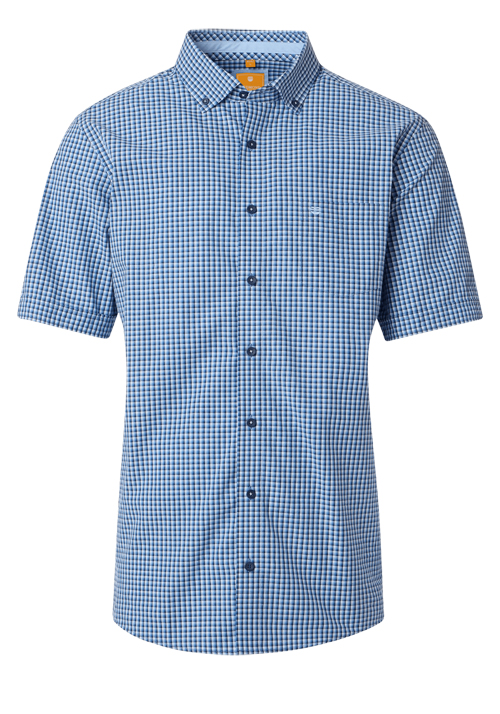 REDMOND Casual Modern Fit Hemd Halbarm Karo blau
