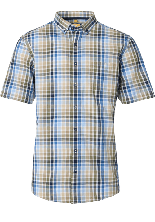 REDMOND Casual Modern Fit Hemd Halbarm Multikaro grün