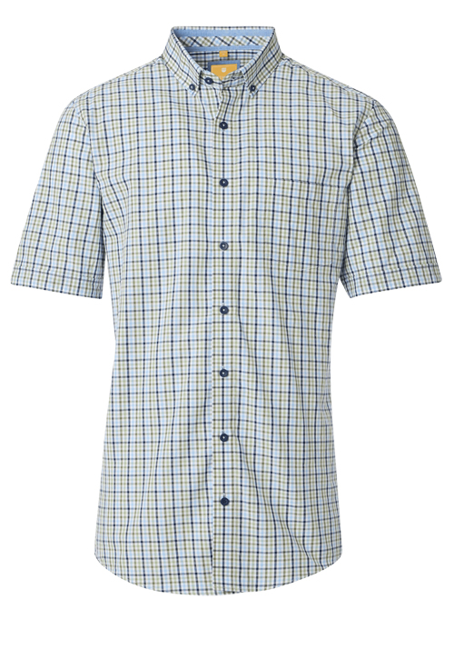REDMOND Casual Modern Fit Hemd Halbarm Multikaro grün