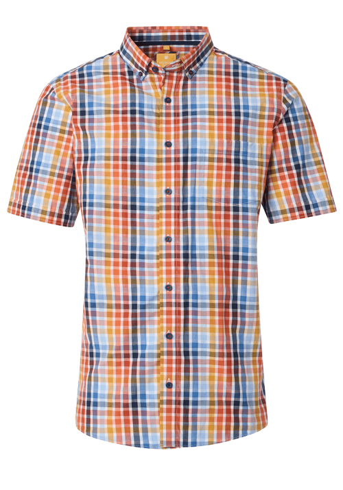 REDMOND Casual Modern Fit Hemd Halbarm Multikaro orange