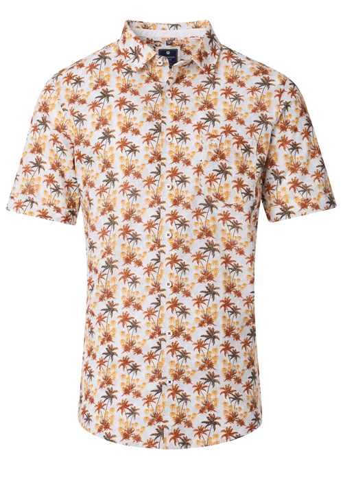 REDMOND Casual Modern Fit Hemd Halbarm Palmenmuster orange
