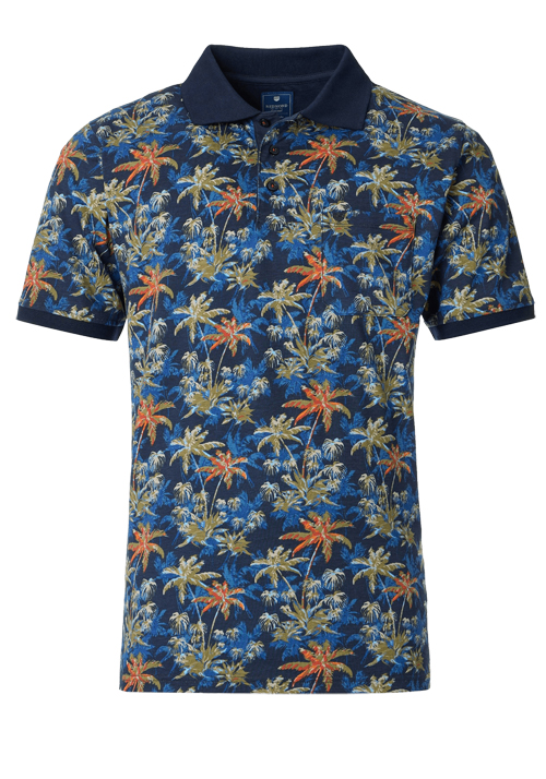 REDMOND Comfort Fit Polo Halbarm Polokragen Muster blau