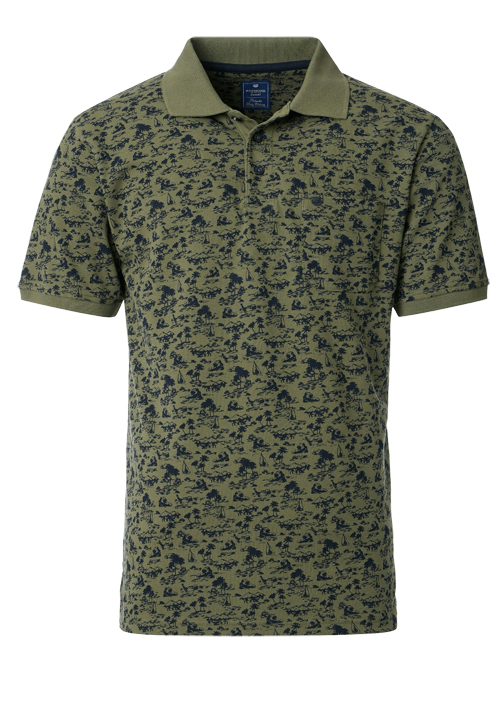 REDMOND Comfort Fit Polo Halbarm Polokragen Muster grün