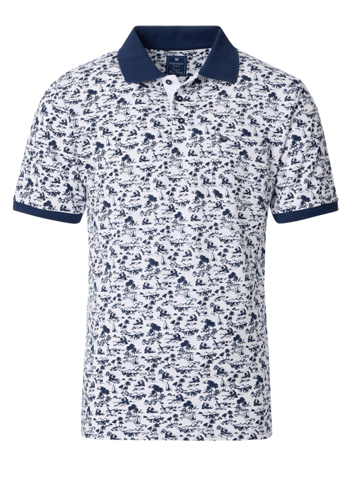 REDMOND Comfort Fit Polo Halbarm Polokragen Muster weiß