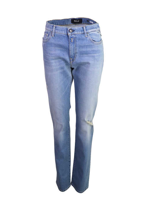 REPLAY Jeans JULYE Straight Leg Regular Waist 5 Pocket destroy mittelblau