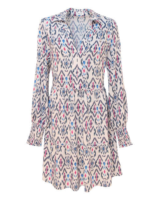 REPLAY Kleid Langarm V-Ausschnitt mit Hemdenkragen Muster wei