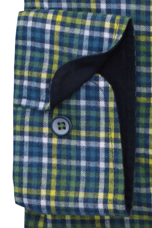 REDMOND Modern Fit Hemd Langarm Button Down Kragen Twill Karo grün