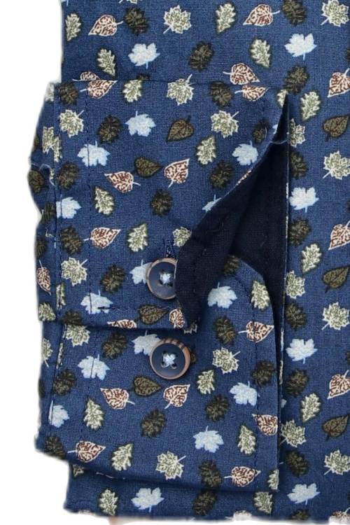REDMOND Modern Fit Hemd Langarm Button Down Kragen Muster blau
