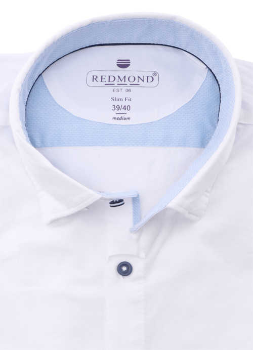 REDMOND Slim Fit Hemd Langarm extra soft New Kent Kragen Chambray weiß