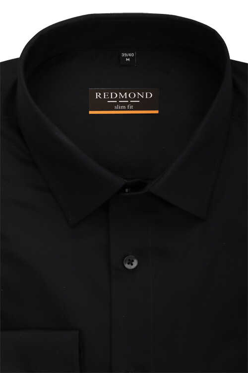 REDMOND Slim Fit Hemd Langarm New Kent Kragen schwarz