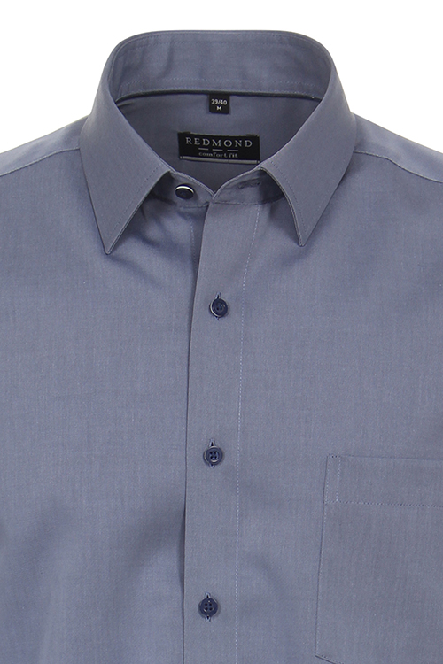 REDMOND Modern Fit Hemd Langarm New Kent Kragen Uni nachtblau