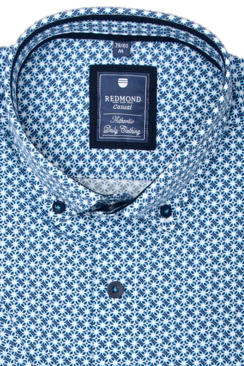 REDMOND Comfort Fit Hemd Halbarm Button Down Kragen Muster blau
