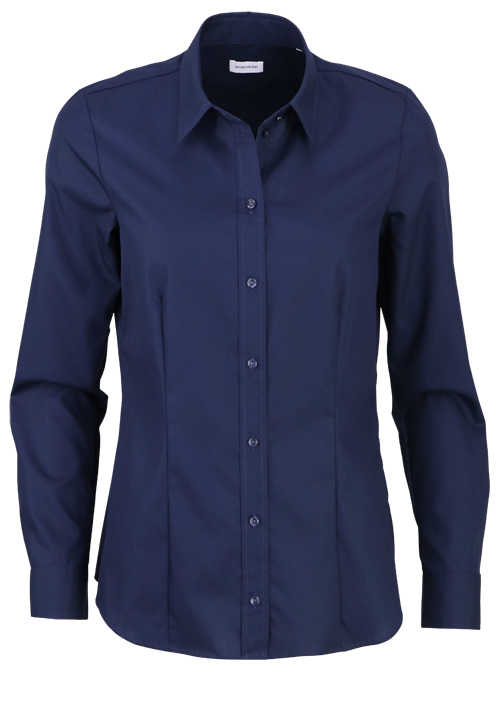 SEIDENSTICKER Regular Fit Bluse Langarm mit Hemdkragen Popeline nachtblau