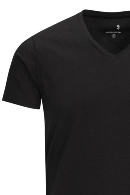 SEIDENSTICKER T-Shirt Halbarm V-Ausschnitt schwarz