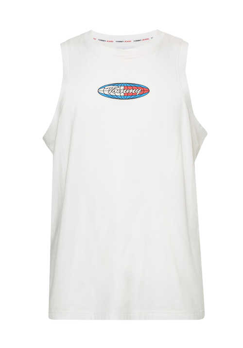 TOMMY JEANS rmelloses Tanktop Rundhals Logo-Print wei